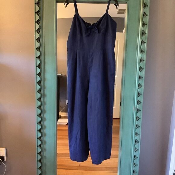 J. Crew Navy Linen Blend Jumpsuit - Picture 1 of 5